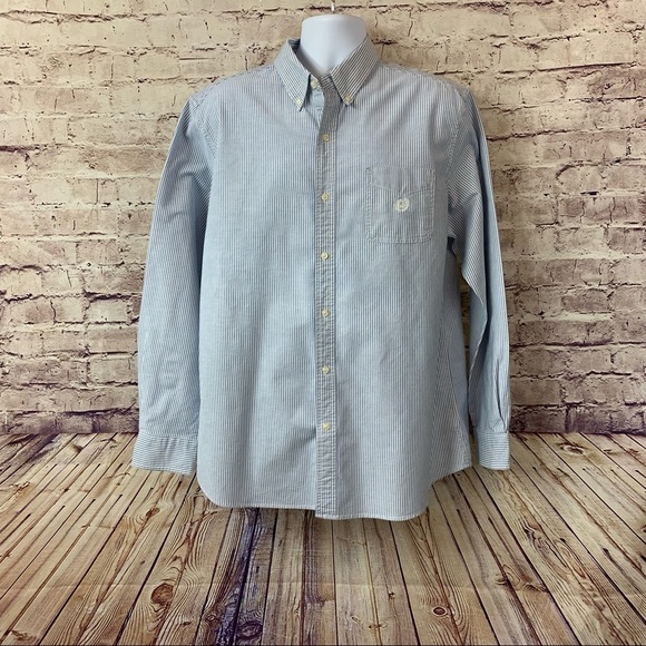 Chaps Mens Blue Stripe Oxford Button Long Sleeve Shirt - Picture 1 of 9